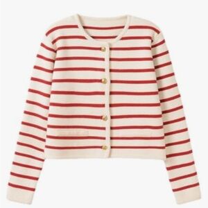 Red & white stripped cardigan. Size large, never worn no tags. Non smoking home.